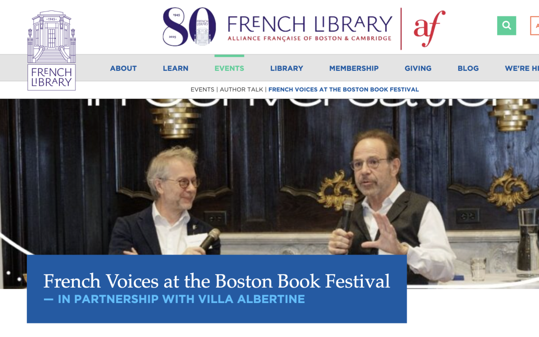 Oct 25 | French Voices at the Boston Book Festival (featuring Bruno Perreau) in Partnership with the French Library/Villa Albertine